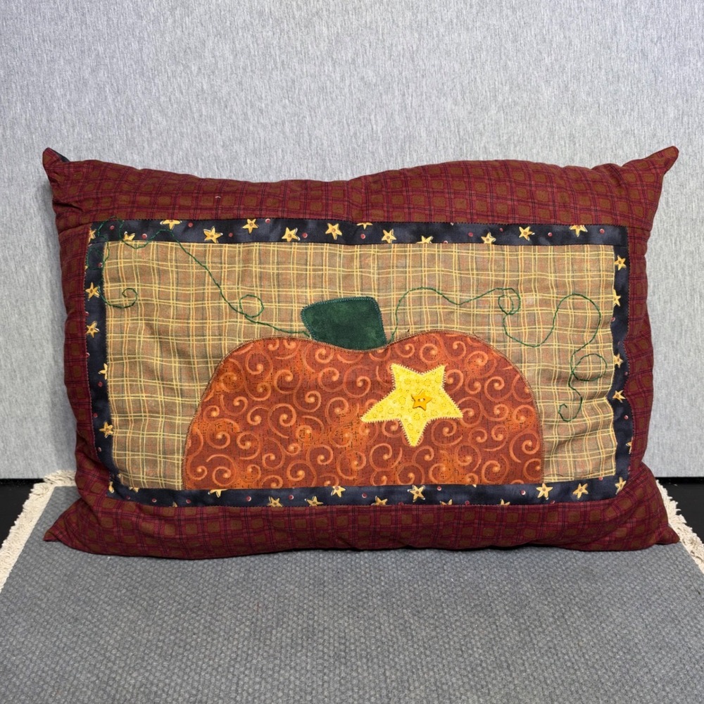 Handmade Primitive Quilted Pumpkin Decorative Pillow Country Fall Decor Star